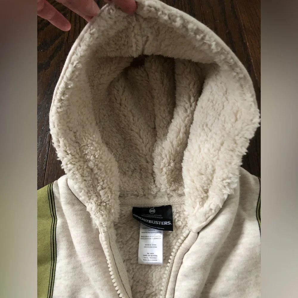 Ghostbusters Boys 3T Beige/Green Venkman Sherpa Lined Hooded Full-Zip Sweatshirt - Picture 6 of 13
